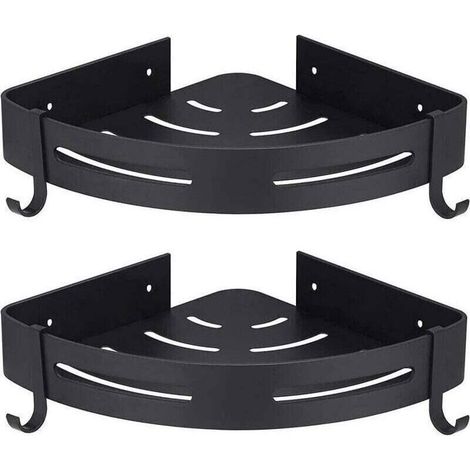 Étagère d'angle de douche Tigrezy, noire, sans perçage, rangement de salle de bain, accessoire de douche, porte-savon de douche (1/4)