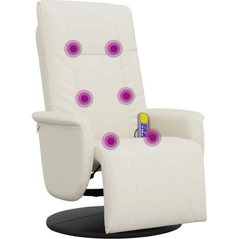 Fauteuil de massage inclinable et repose-pieds en similicuir beige