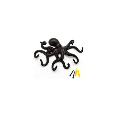 ganchos de pared con forma de pulpo negro, gancho de pared de diseño, perchero de pared de diseño rústico, gancho para abrigos resistente