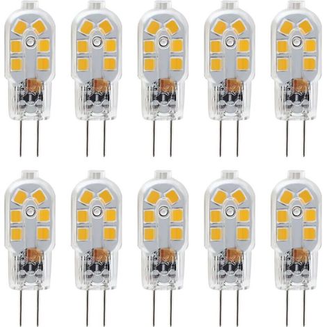 G4 LED Bulb 12V, 1W Equivalent to 10W Halogen Lamp, No Flicker 200LM, Warm White 3000K, 360° Beam Angle, Non-Dimmable, Pack of 10