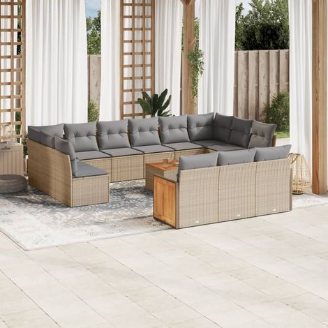 Set sofás de jardín 14 pzas con cojines ratán sintético beige vidaXL (1/3)
