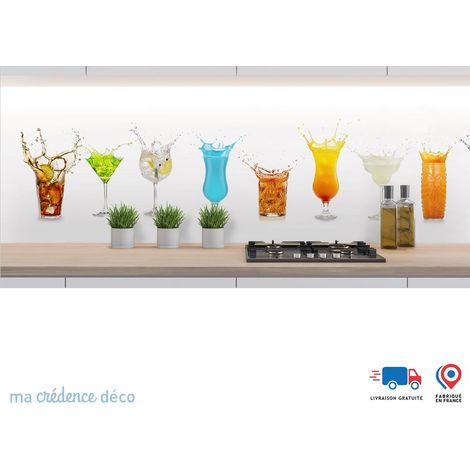 Crédence : Cocktails colorés 5 - Couleur Bleu mer - Alu composite - 120 - 60 (1/3)