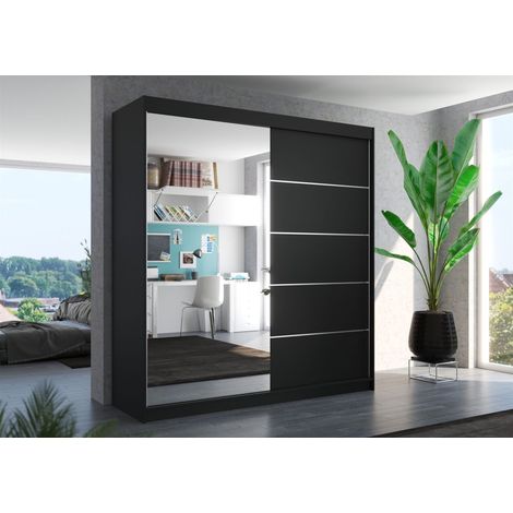 Schiebetürenschrank Schrank Nr.415 in Schwarz matt- Spiegel 200x215x58 cm (1/3)
