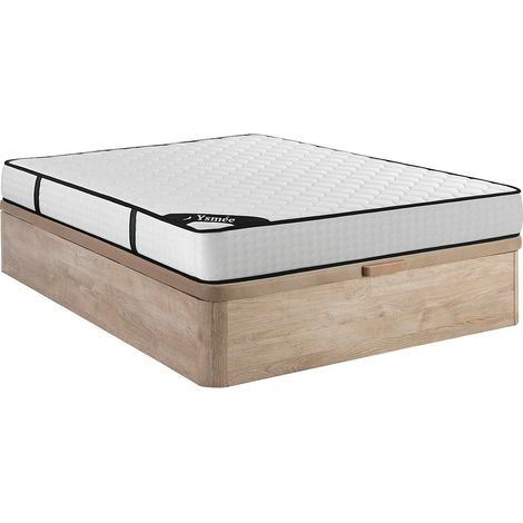 Ensemble 160 x 200 cm sommier coffre naturel clair + matelas ressorts ensachés 7 zones et mémoire de forme ép.22cm - LUREAN de YSMÉE (1/5)