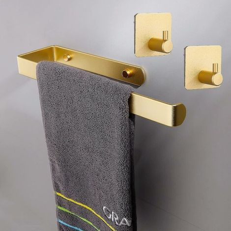 Confezione da 2 portasciugamani adesivi per bagno e cucina - Con ganci - Portasciugamani autoadesivo da parete (oro) (1/5)