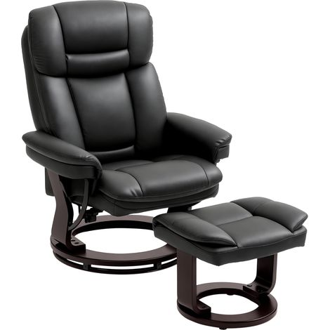 Relaxsessel mit Fußhocker, Verstellbarer Sessel, Kunstleder-Bezug, Polstersessel mit klappbarer Rückenlehne, Schwarz
