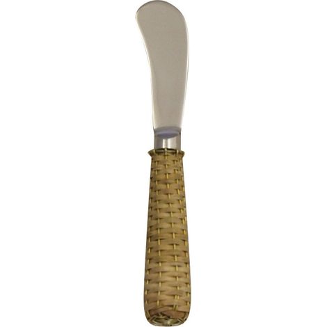 Couteau à beurre et tartineur avec manche en osier et acier, coloris beige, longueur 15 cm - PANGIVO (1/3)
