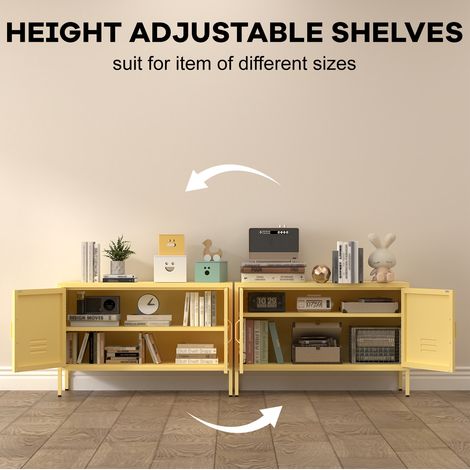 Mueble TV de acero 100x40x65 cm amarillo con estantes ajustables para salón - MEUBLIV (1/5)