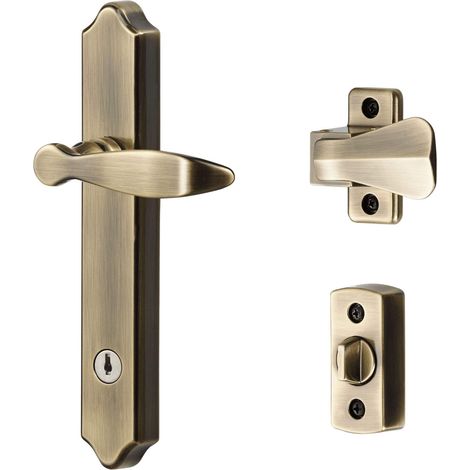 1216 Surface Mount Storm Poignée de porte avec serrure et clé pour portes épaisses de 1 à 1 ½ pouce (laiton antique, 4 inserts) (1/5)