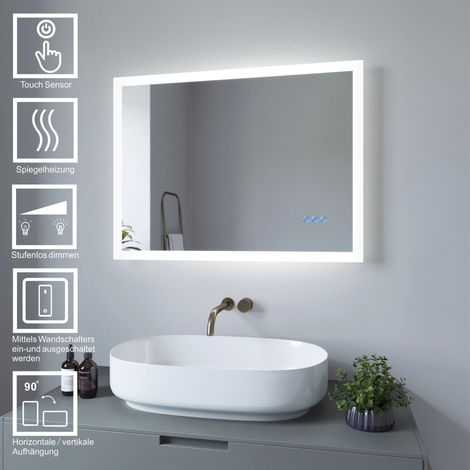 LED Lichtspiegel Badezimmerspiegel mit Beleuchtung Bad Spiegel 80x60 cm 2 Lichtfarbe Touch Beschlagfrei Dimmbar Wandspiegel eckige Ecken (1/5)