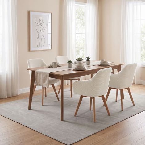 Chaises salle à manger - WAFTING - Scandinave-moderne - Pivotantes 360° - Velours côtelé beige - Pieds hêtre massif (1/5)