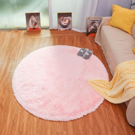 Moderner Wohnzimmerteppich, superweicher runder Schlafzimmerteppich, flauschiger Samtteppich für den Innenbereich, weiches, langfloriges Dekokissen für Stühle und Sofas (Rosa, 100 x 100 cm) – Sunny (1/5)