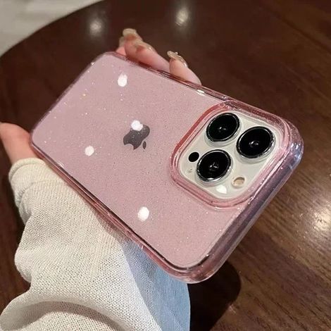 Luxuriöse, stoßfeste, transparente Glitzer-Handyhülle, kompatibel mit iPhone 16, 15, 14, 13, 12, 11 Pro Max Plus, Mini X, XR, XS, 16e. Weicher, rosafarbener TPU-Schutz. (1/5)