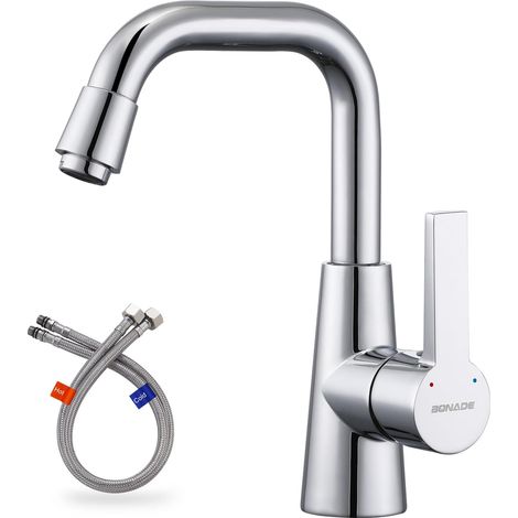 Bathroom Faucet, 360° Rotatable Washbasin Tap, Chrome Brass Basin Faucet, Hot and Cold Water Bathroom Tap for Bathroom and Kitchen (1/5)