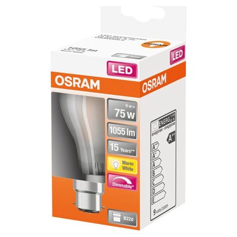 Led Estándar de Vidrio Opaco Variable 9W B22 Caliente Bte1 - Osram