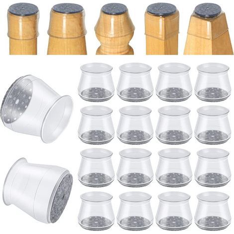 CCYKXA 16 Pcs Chair Leg Protectors, Small Chair Leg Protectors, Transparent Silicone Floor Protectors for Chair Legs with Felt Pads (Fit: 23-32 mm)