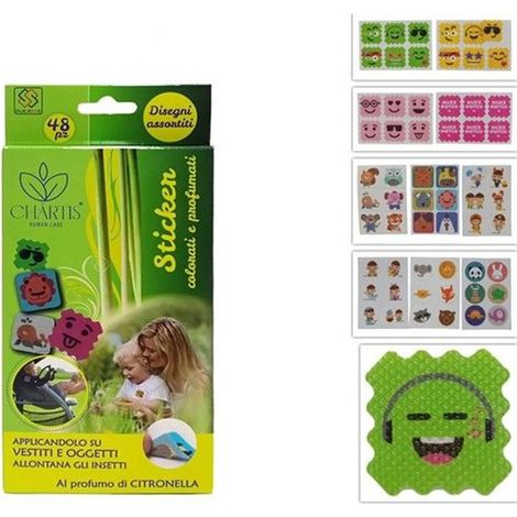 TRADE SHOP - Set 24pz Da 48 Sticker Profumati Citronella Colorati Assortiti Antizanzare Bambini 639603a -