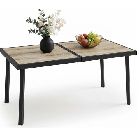 ELVMI Gartentisch für 6 Personen Rechteckig, Tischplatte in Holzoptik, Stahl, Garten Terrasse, 145 x 85 x 72 cm (1/5)