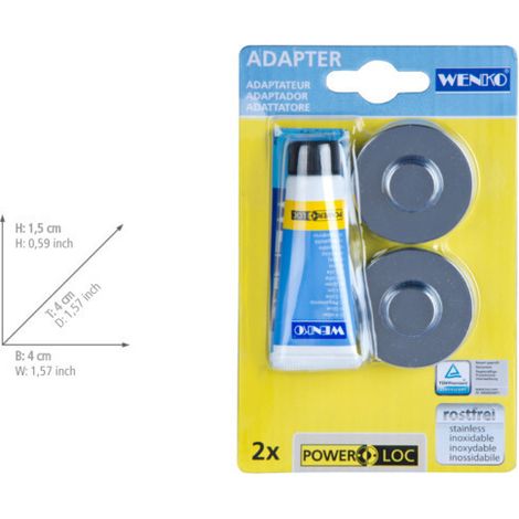 WENKO Adattatore Power-Loc® per Serie Premium Classic e Style, Set di 2, fissaggio senza foratura, colla rimovibile senza residui, aderenza estremamente forte, Carico 80 kg, Plastica, Ø 4x1,5 cm, luci (1/2)