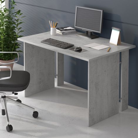 Schreibtisch Ullano, Modular, Kabeldurchlässe, Graue Platte, 119x78,2x75h cm, Beton-Grau (1/3)