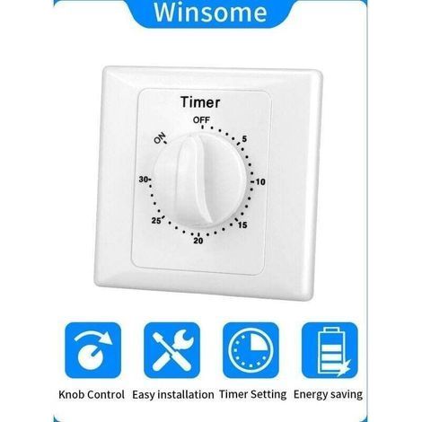Interrupteur minuterie 220V 10A – Compte à rebours mécanique 30min – Installation facile – Boîtier en plastique robuste-Chrom (1/5)