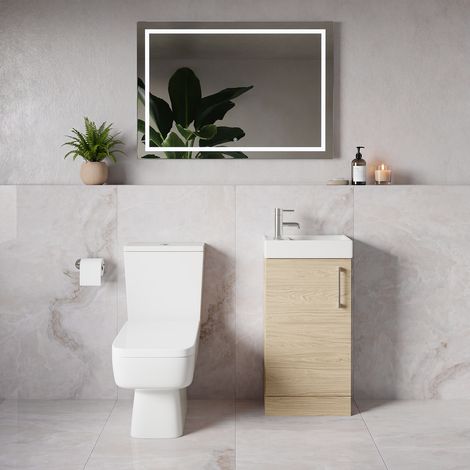 Napoli Cube Light Oak 400mm Single Door Vanity Unit and Toilet Suite with Align Basin - 400mm - Chrome 160mm Handle