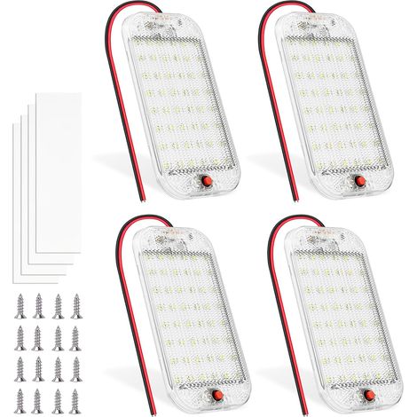 Luce interna per auto a 48 LED, barra LED bianca super luminosa DC12v-85V 800LM con interruttore ON/OFF, luce da soffitto universale a LED per campeggio, camion/barca/furgone/roulotte (4 pezzi)