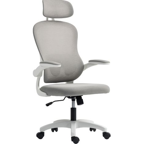 Sedia da ufficio ergonomica grigia in rete con braccioli ribaltabili e funzione basculante (1/3)