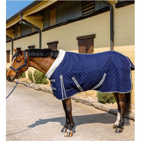 Coperta da box imbottita 200g con collo in agnello sintetico   più  cappellino omaggio: 145 cm, Blu