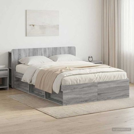 Cadre de lit avec rangements en bois d'ingénierie Sonoma gris 150 x 200 cm - PANGIVO (1/5)