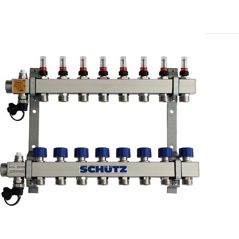 SCHÜTZ Colector tipo Komfort 90-3 para 8 circuitos, acero inoxidable, longitud 470 mm, 3053416