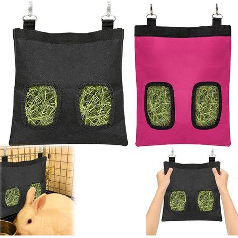 2 Pieces Hay Bag for Hanging Rabbit, Oxford Cloth Hay Dispenser with 2 Windows, Hay Bag for Small Animals Guinea Pig Hamster Cage (1/5)