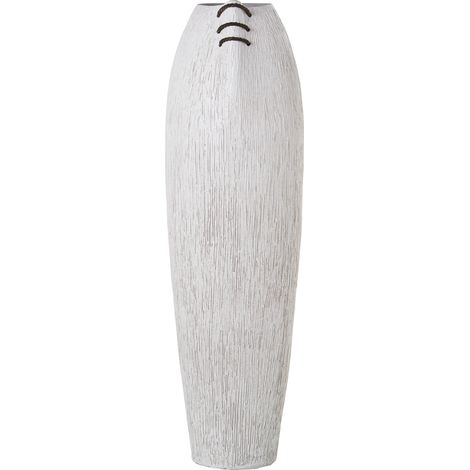 Vase en céramique 80 Cm rayé blanc C/cordon marron 22X25X80 Cm bouche: 11X15 Cm (1/3)