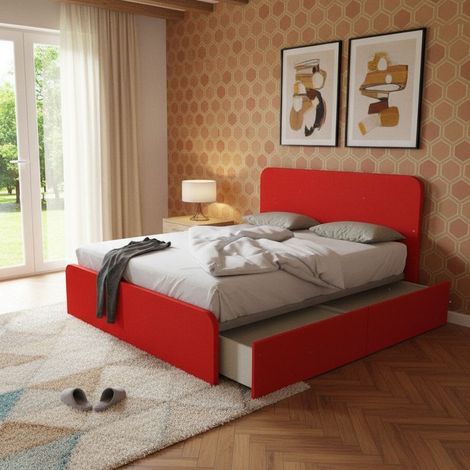 Letto matrimoniale 160x200 con cassettoni - Design italiano e montaggio facile - Rosso