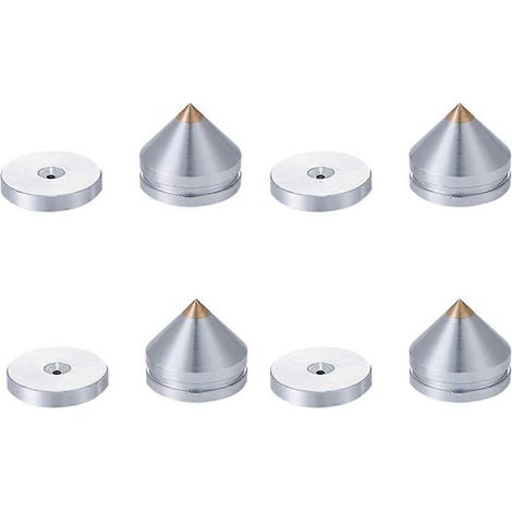 4 pointes de découplage Hi-Fi coniques pour pieds de sol, clous en alliage d'aluminium pour haut-parleurs, DAC, CD, caissons, amplificateurs de puissance et ordinateurs (argenté) (1/4)