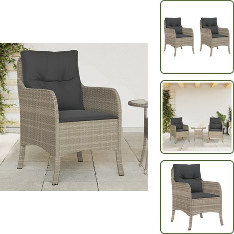 The Living Store Gartenstühle mit Kissen 2 Stk. Hellgrau Poly Rattan - Gartensessel - Gartenstühle - Outdoor Möbel - Rattan Gartenmöbel - Polyethylen Furniture (1/5)
