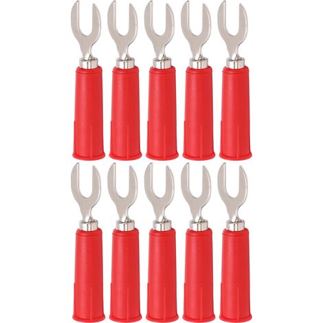 10 Stück J.20019 6 mm U-förmiger Einsatzstecker, hochdruckbeständig, Y-Typ Bananenstecker für elektronische Industriegeräte, Rot (1/5)