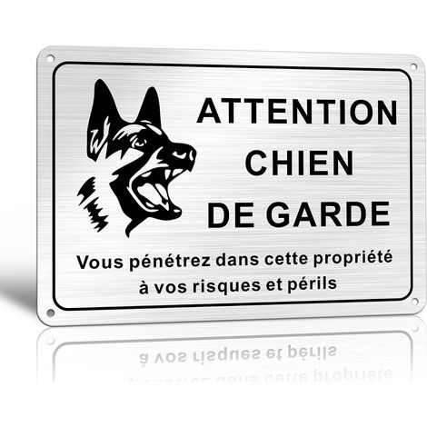 Plaque Attention Chien 22x15cm - Aluminium Brossé  Graphisme clair et visible de loin. Fixation aisée par pré-perçages. Parfait pour extérieur : portail, clôture, mur de jardin (1/5)