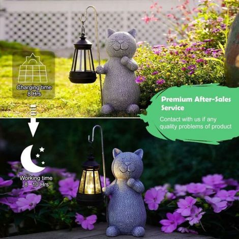 Statue Solaire - Chat Décoratif Jardin Extérieur - IP44 - 8 à 10 Heures Éclairage - Résine Haute Qualité - 1 Pièce (1/4)