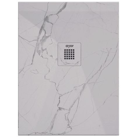 ONDEE ZEN - Receveur de douche NOLA 3 - 90x100x3 - Résine - Marbre blanc - Bonde - Découpable (1/3)