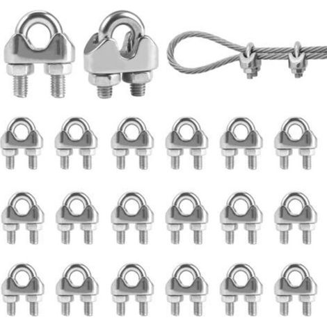 20 Pièces Serre Cable Acier Inox, 5 mm Serre Cable Inox, U Boulon Clip,PréVention De La Rouille Et De La Corrosion, Pour Les Chantiers de Construction et Les Navires Corde à linge Auvent (1/5)