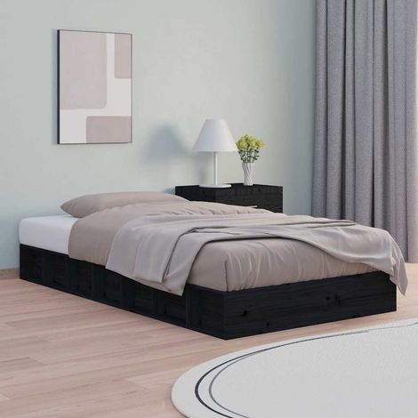 vidaXL Bed Frame without Mattress Black 75x190 cm Solid Wood (1/5)