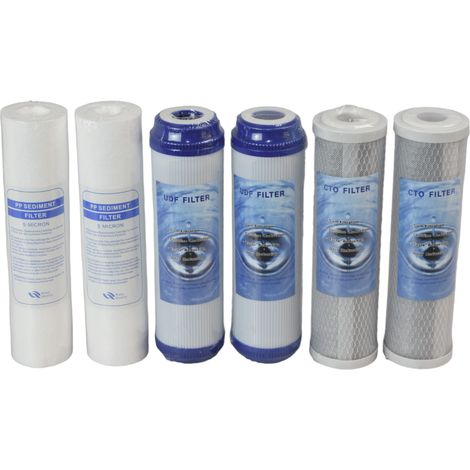 2x KIT TRE CARTUCCE ( 6 PEZZI ) FILTRO SISTEMA FILTRAZIONE ACQUA SEDIMENTI + CARBONI ATTIVI 10" 5 μ