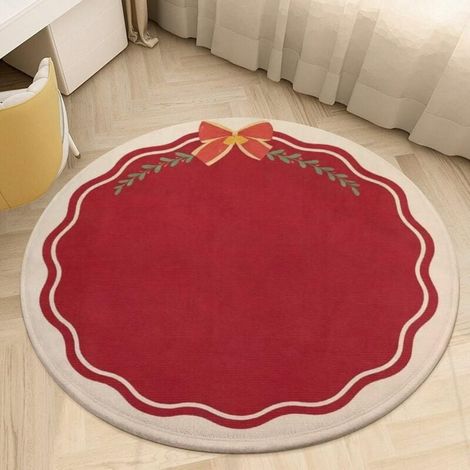 Tapis rond de Noël , XU, Lavable, Antidérapant, Doux et ne peluche pas, Idéal pour la chambre ou la crèche. Motif cloches argentées, Rouge et vert, 8080(CM) - KZQ (1/4)