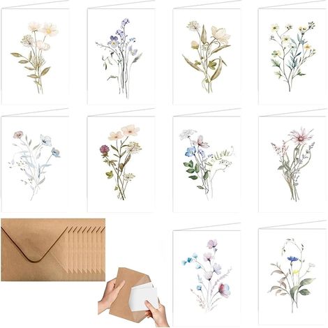 Lot de 10 Cartes Merci, Enveloppes Kraft, 10x15cm, Remerciement, Mariage, Business, Anniversaire (1/5)