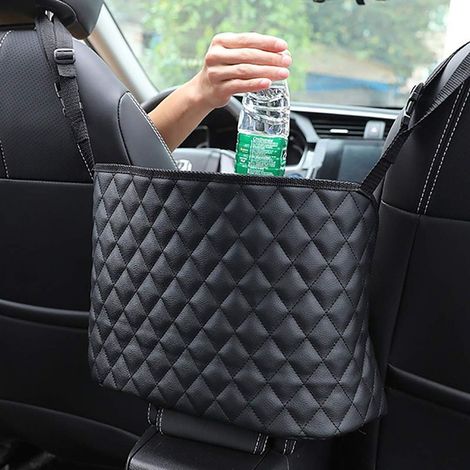 Sac filet de voiture Sacs à main,Poche filet de voiture Porte-sac à main Sac de siège de voiture Cuir Porte-sac à main en cuir Organisateur de rangement pour sac de voiture Entre les sièges avant pour (1/5)