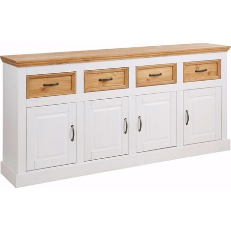 Buffet en pin teinté blanc avec 4 portes et 4 tiroirs – Style maison de campagne – Écologique, certifié FSC® (1/4)