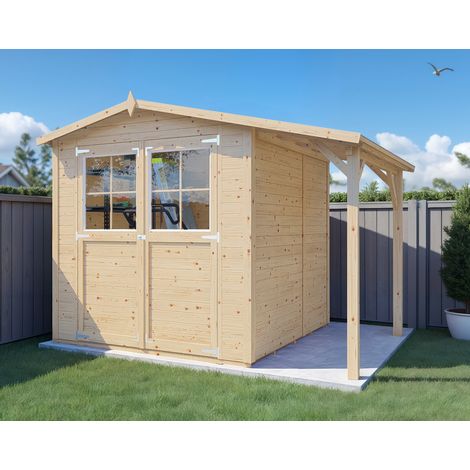 Abri de jardin bois Bertilo 12mm Tonio 2 avec toit en appentis 3,88m² naturel