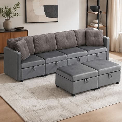 Modulares U-Sofa mit Stauraum, 261 x 132,5 x 85 cm, Samt & Cord HAVRYA (1/5)