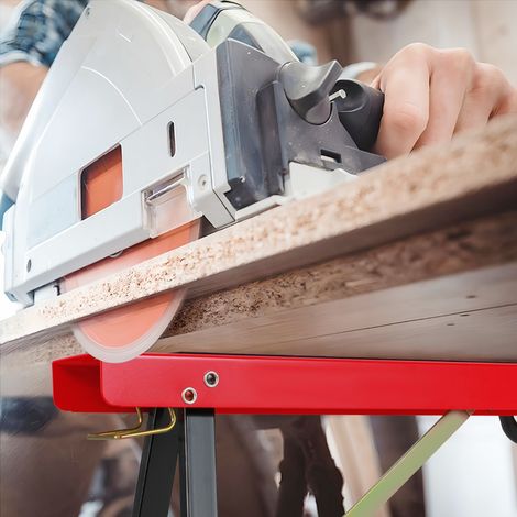 Lot de 2 Tréteaux Portables Support d'Outil Électroportatif en Métal Galvanisé avec Surface Antidérapante Charnière de Renfort Rouge (1/2)